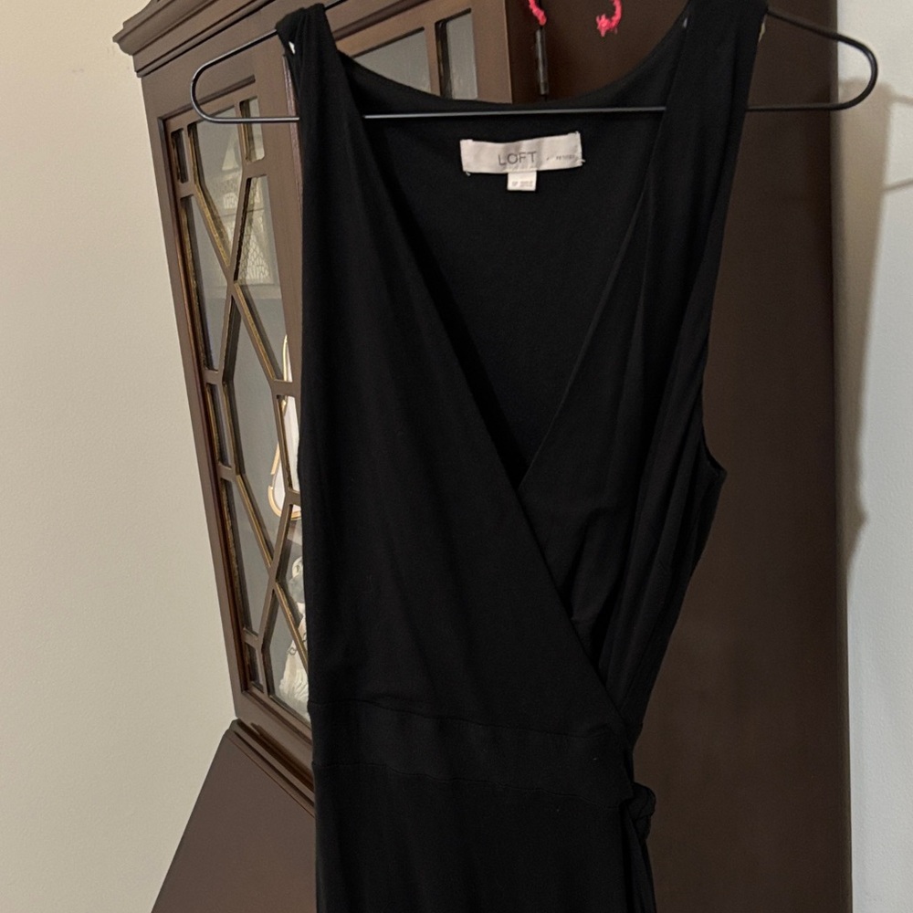 LOFT Black tea length Wrap Dress - Picture 2 of 5